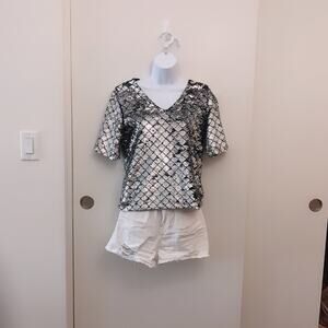 AiyaLiu Women's Sequined Metalic T-shirt (S)